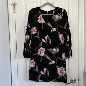 WHBM Black Floral Bell sleeve shift dress